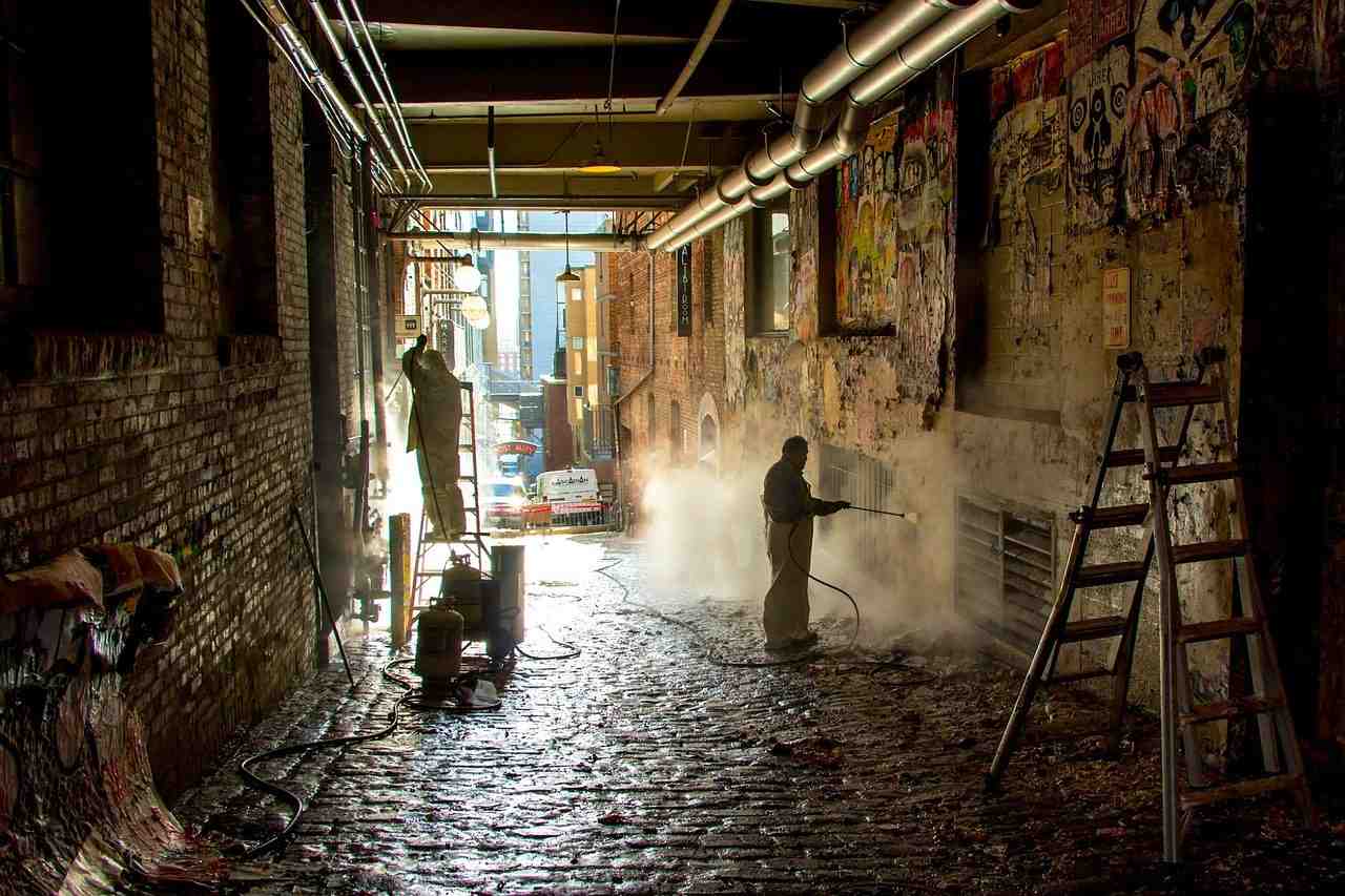 travailleurs, nettoyage, graffiti